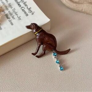 Dog Brooch with Blue and Gold Accents